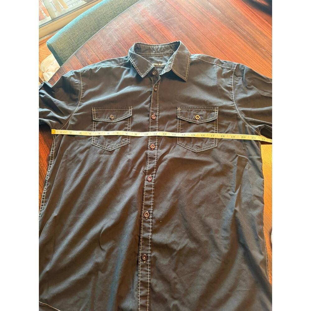Michael Brandon Black White Stitching Short Sleeve Button Down Shirt  Size L - Picture 5 of 7